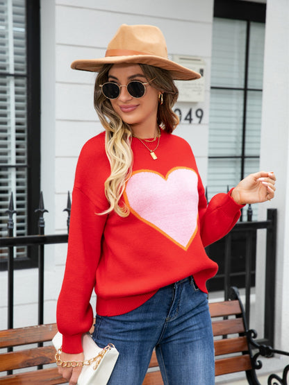 Heart Graphic Round Neck Sweater