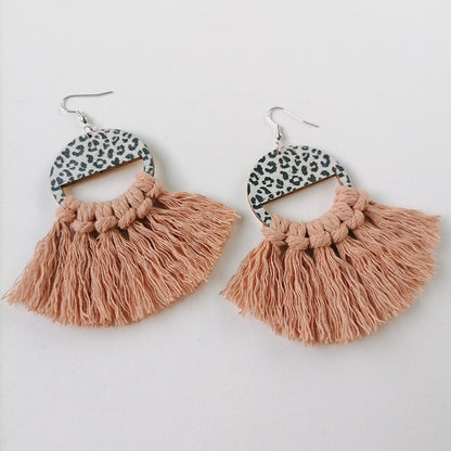 Tassel Detail Boho Leopard Drop Earrings