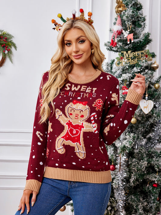 Gingerbread Round Neck Long Sleeve Ugly Christmas Sweater