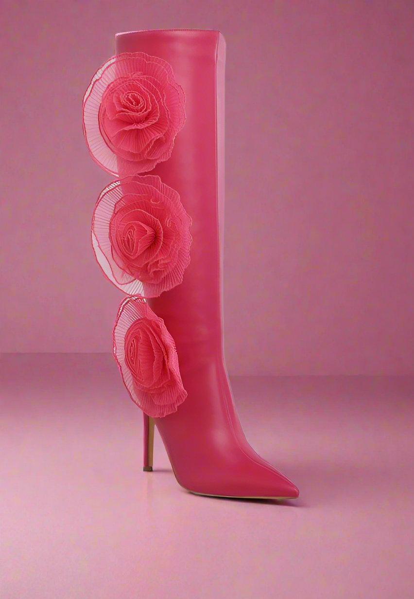 RAG & Co. Chinkara Sheer Big Rose Detail Long Boots