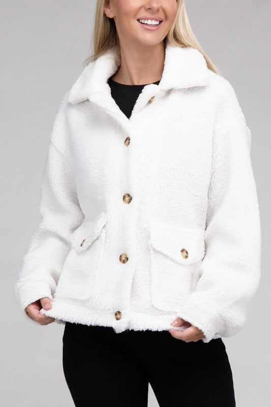 AMBIANCE APPAREL Cozy Sherpa Button-Front Jacket