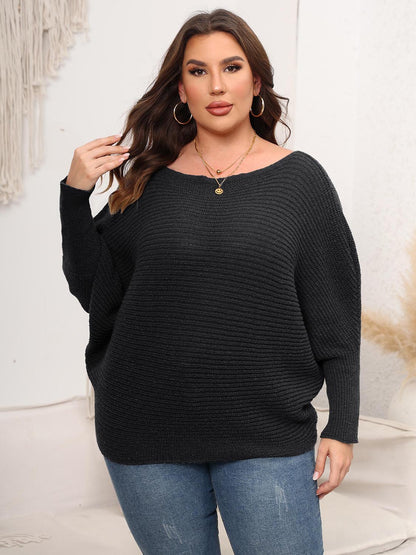 Full Size Boat Neck Batwing Sleeve Sweater-up to 3XL