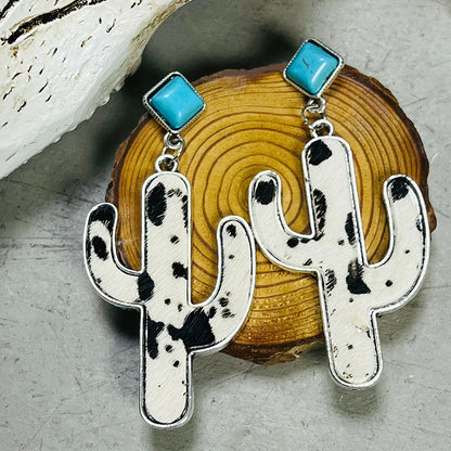 Turquoise Western Animal Cactus Earrings