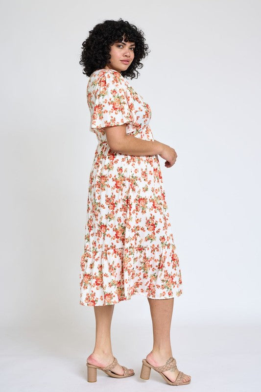 EG FASHION Floral Angel Sleeve Midi Dress