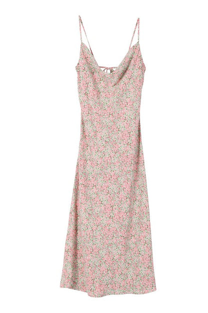 LILOU Casual Floral Print Dress with Cowl Neck & Open Back - SL summer dress