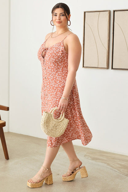 ZENOBIA Plus Size Cutout Floral Spaghetti Strap Dress