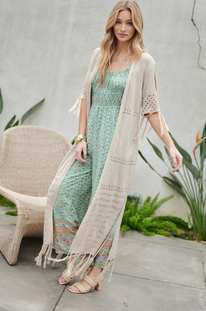 DAVI & DANI Long Summer Cardigan with Fringe