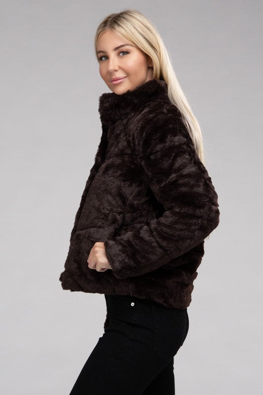 AMBIANCE APPAREL Fluffy Zip-Up Sweater Coat