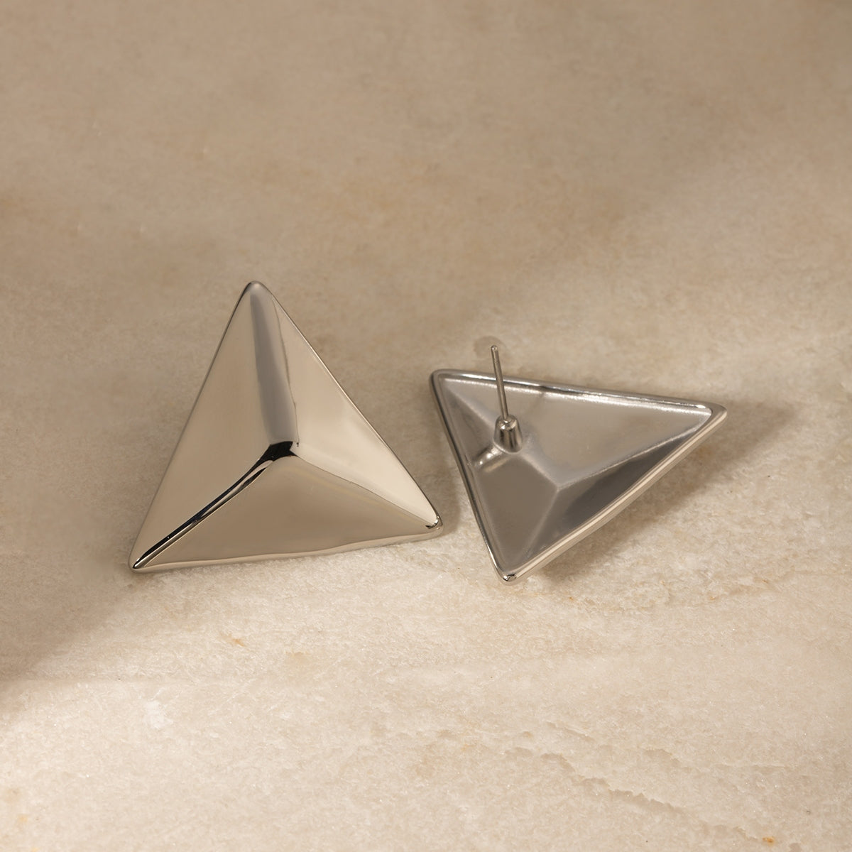 Stainless Steel 3D Triangle Earrings