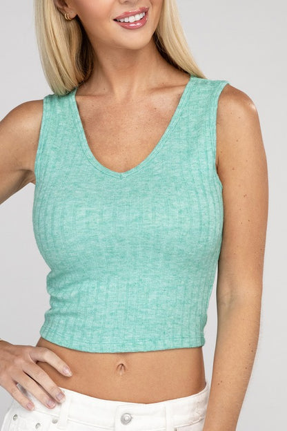 ZENANA Ribbed Scoop Neck Cropped Sleeveless Top