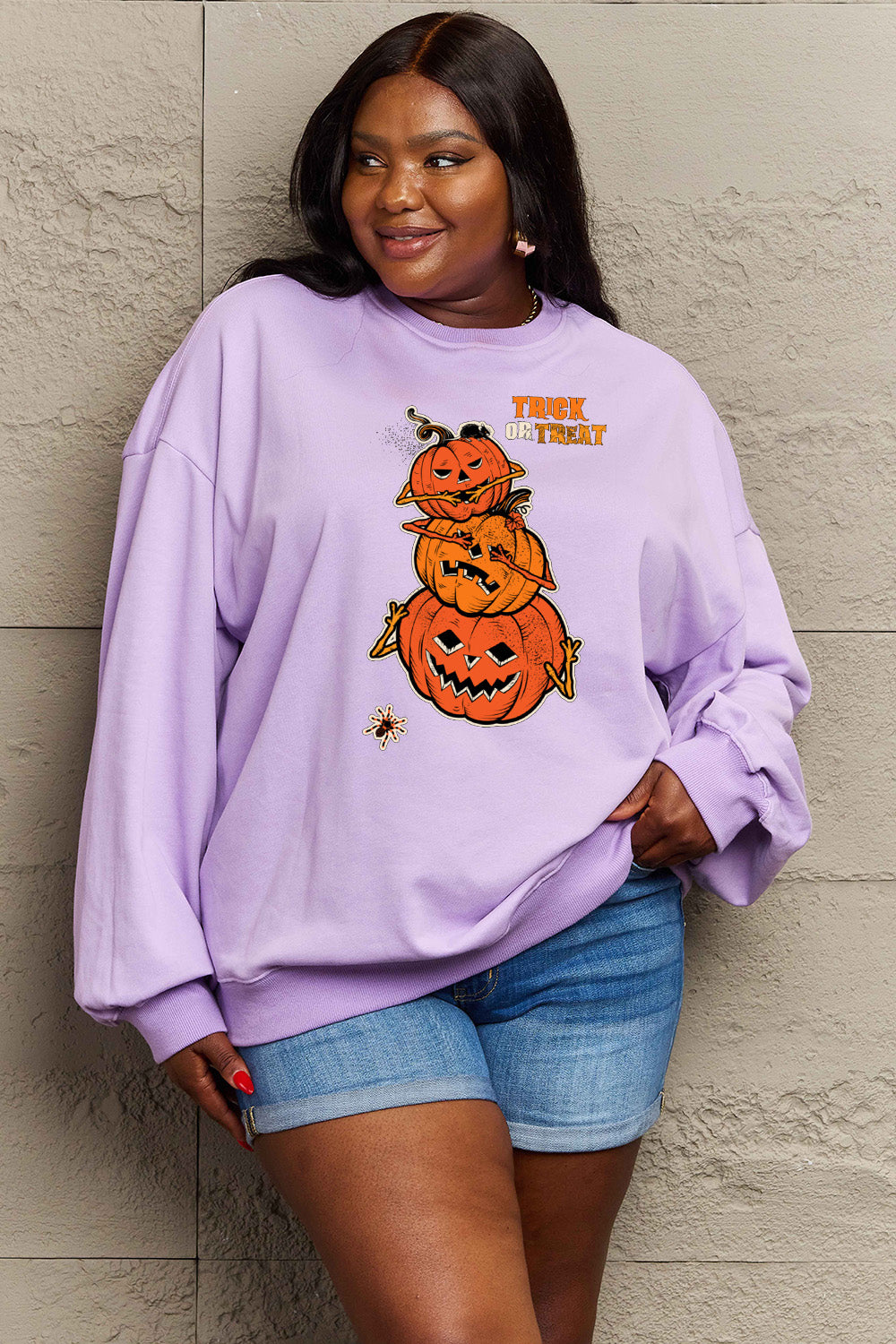 SIMPLY LOVE Full Size "TRICK OR TREAT" Graphic Sweatshirt