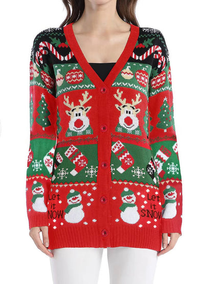 Reindeer Button Up Long Sleeve Christmas Cardigan