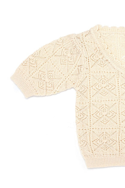 LILOU Ivory Crochet Knit Top