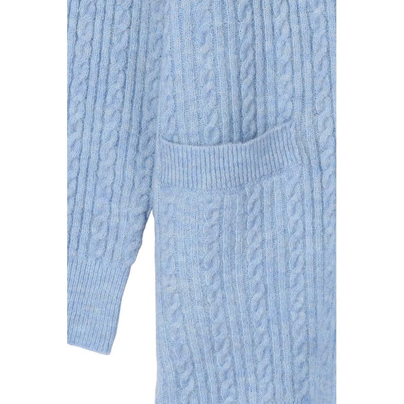 LILOU Light Blue Wool blended cable knitted cardigan