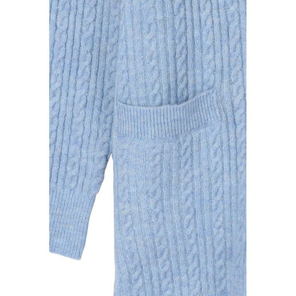 LILOU Light Blue Wool blended cable knitted cardigan