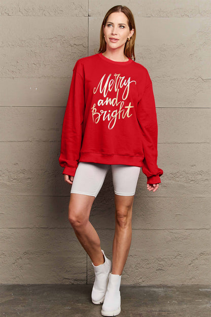 SIMPLY LOVE Full Size "MERRY AND BRIGHT" Graphic Sweatshirt