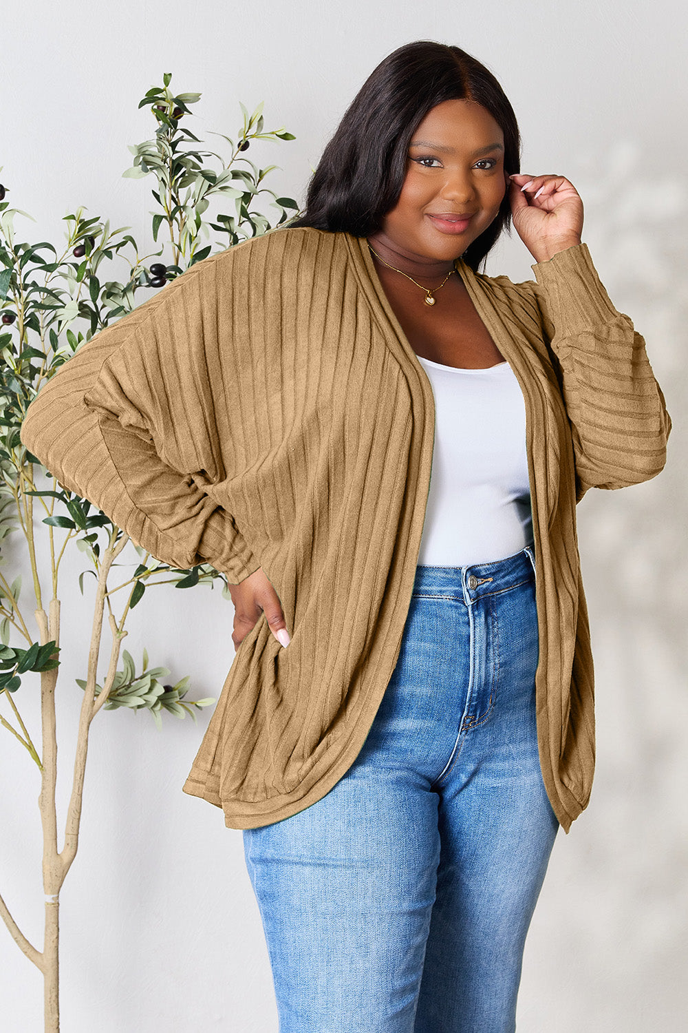 BASIC BAE Full Size Ribbed Cocoon Warm Cardigan