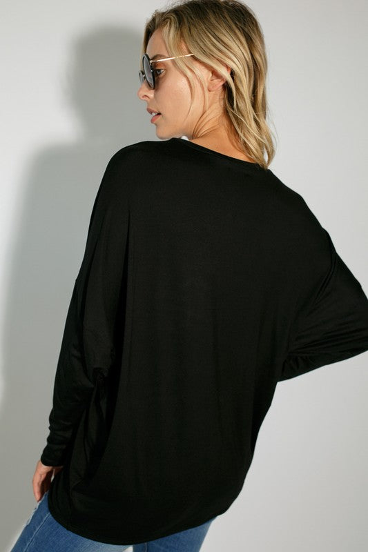 E LUNA Dolman Long Sleeves Top with Sequined Pocket