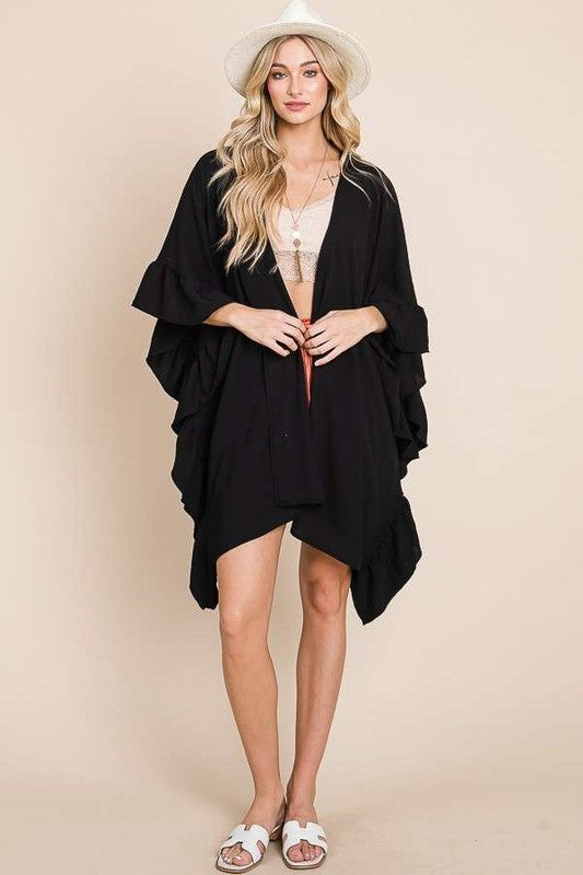 JADE by JANE Wide sleeves ruffle kimono KRT1650-1