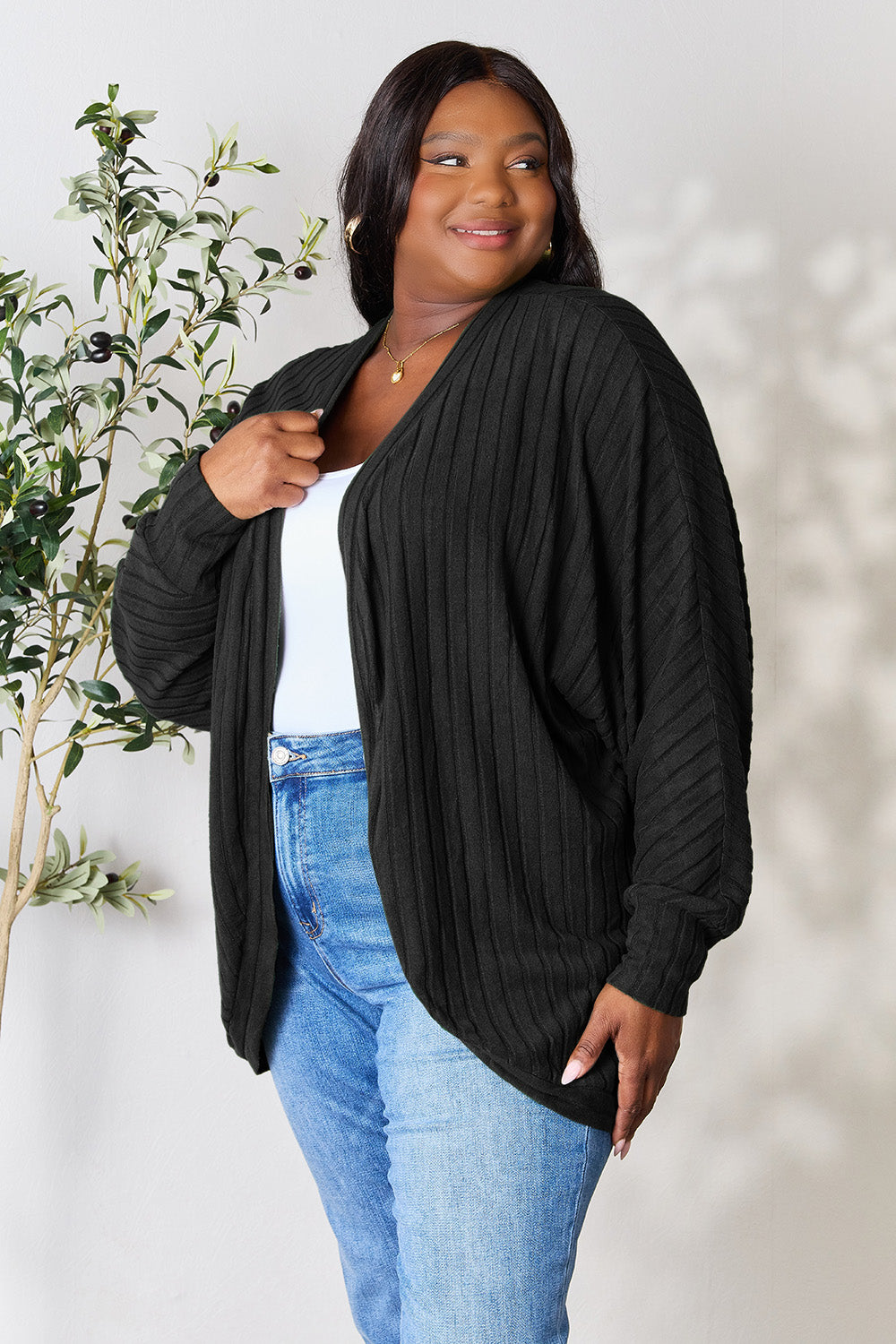 BASIC BAE Full Size Ribbed Cocoon Warm Cardigan