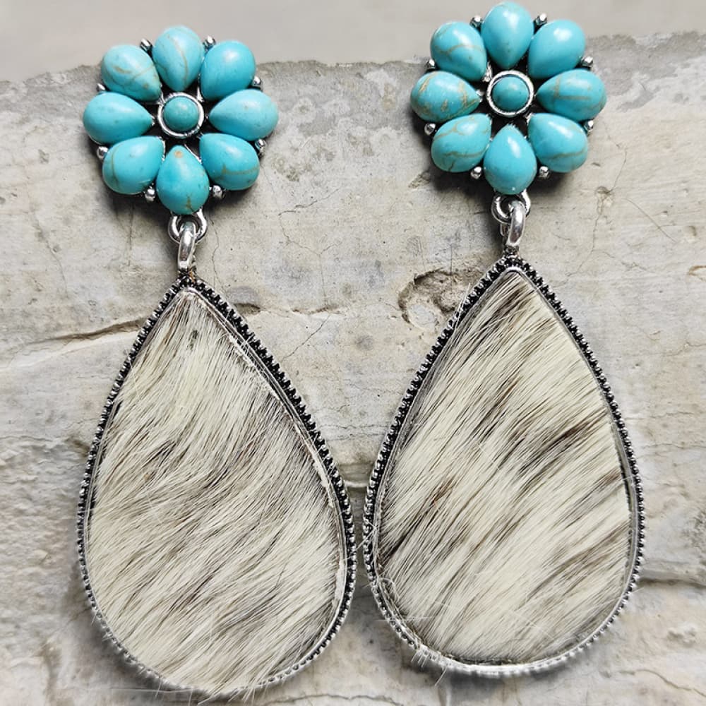 Turquoise Flower Teardrop Western Earrings