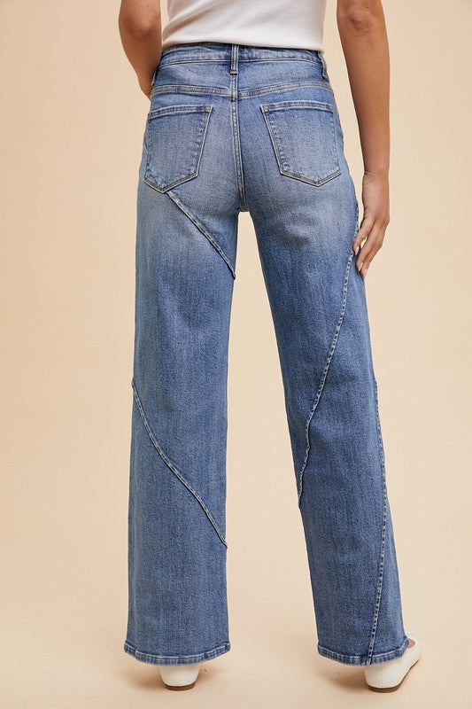 Annie Wear Women's Wide Leg Jeans with Decorative Seams