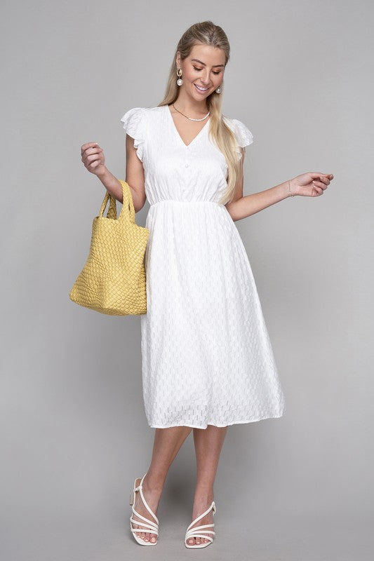 NUVI APPAREL V neck embroidered eyelet dress