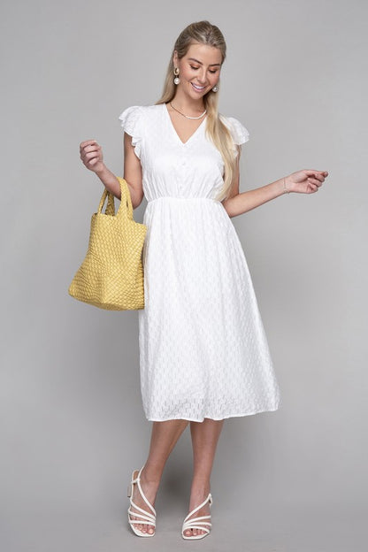 NUVI APPAREL V neck embroidered eyelet dress