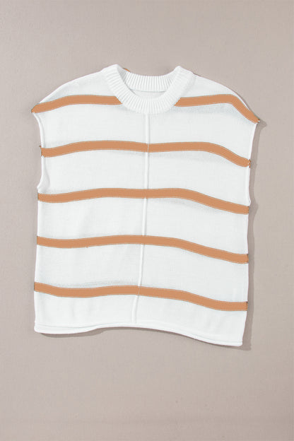 Striped Round Neck Cap Sleeve Sweater Top