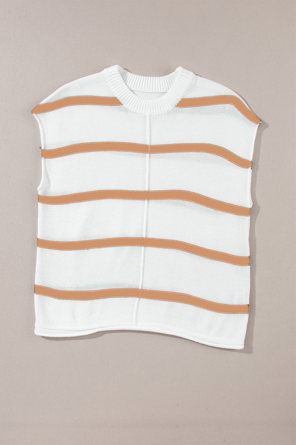 Striped Round Neck Cap Sleeve Sweater Top