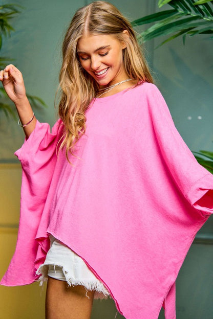 DAVI & DANI Round Neck Loose Fit Kimono Sleeve Sweater