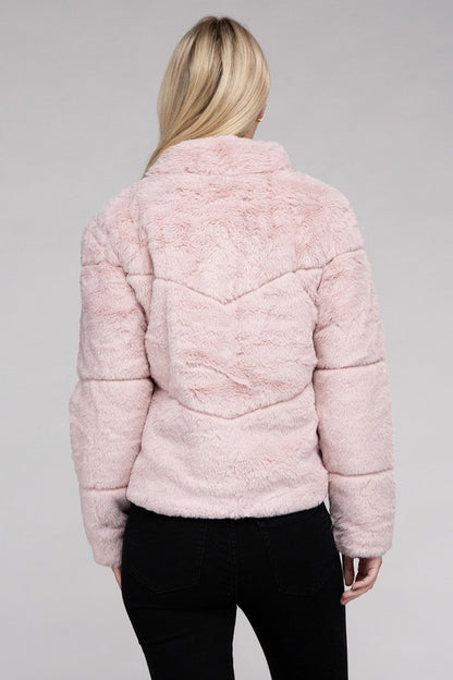 AMBIANCE APPAREL Fluffy Zip-Up Sweater Coat