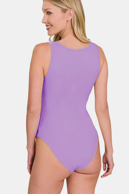 ZENANA Microfiber Notched Sleeveless Lavender Bodysuit