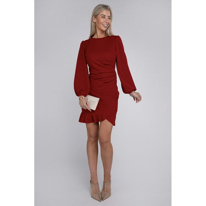 NUVI APPAREL Red Ruched Bodycon Dress