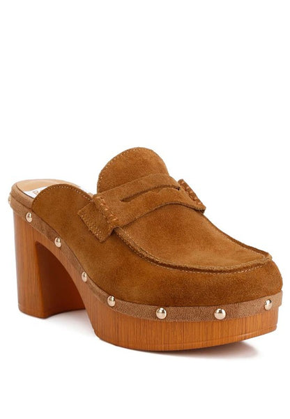 RAG & Co. Suede Platform Clogs with Stud Embellishment