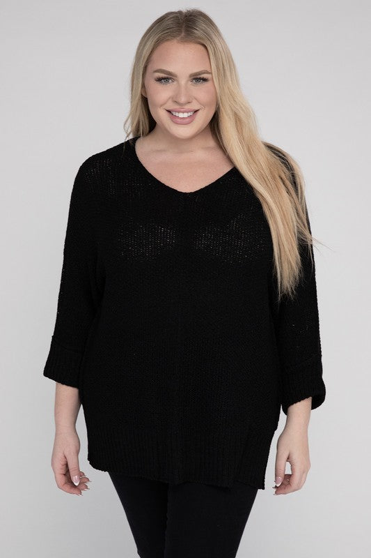 EESOME Plus Size Crew Neck Knit Sweater