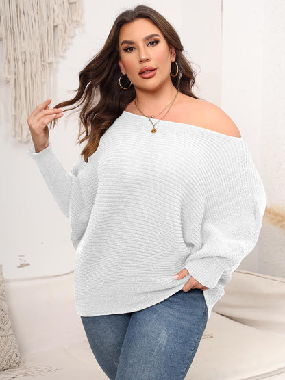 Full Size Boat Neck Batwing Sleeve Sweater-up to 3XL