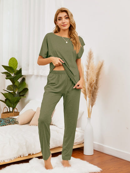 X.Y.M 2 Piece Boat Neck Top and Pants Lounge Set