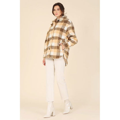 LILOU Plaid sherpa jacket with pockets