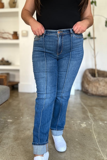 JUDY BLUE Full Size High Waist Front Seam Detail Straight Jeans