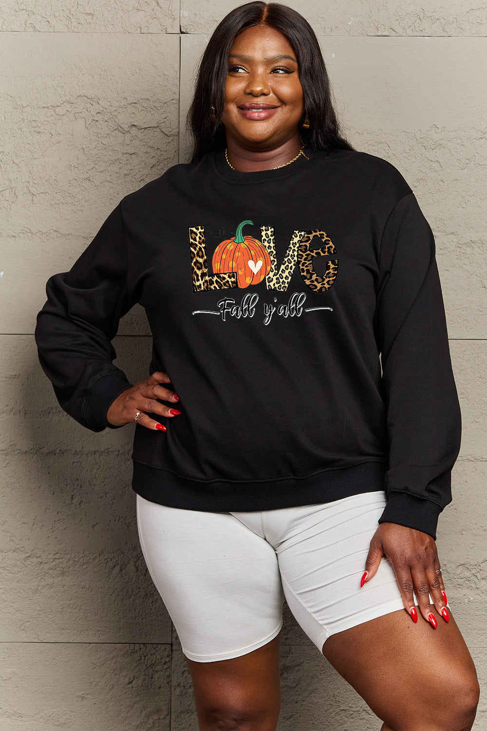 SIMPLY LOVE Full Size "LOVE FALL Y'ALL" Autumn Graphic Sweatshirt