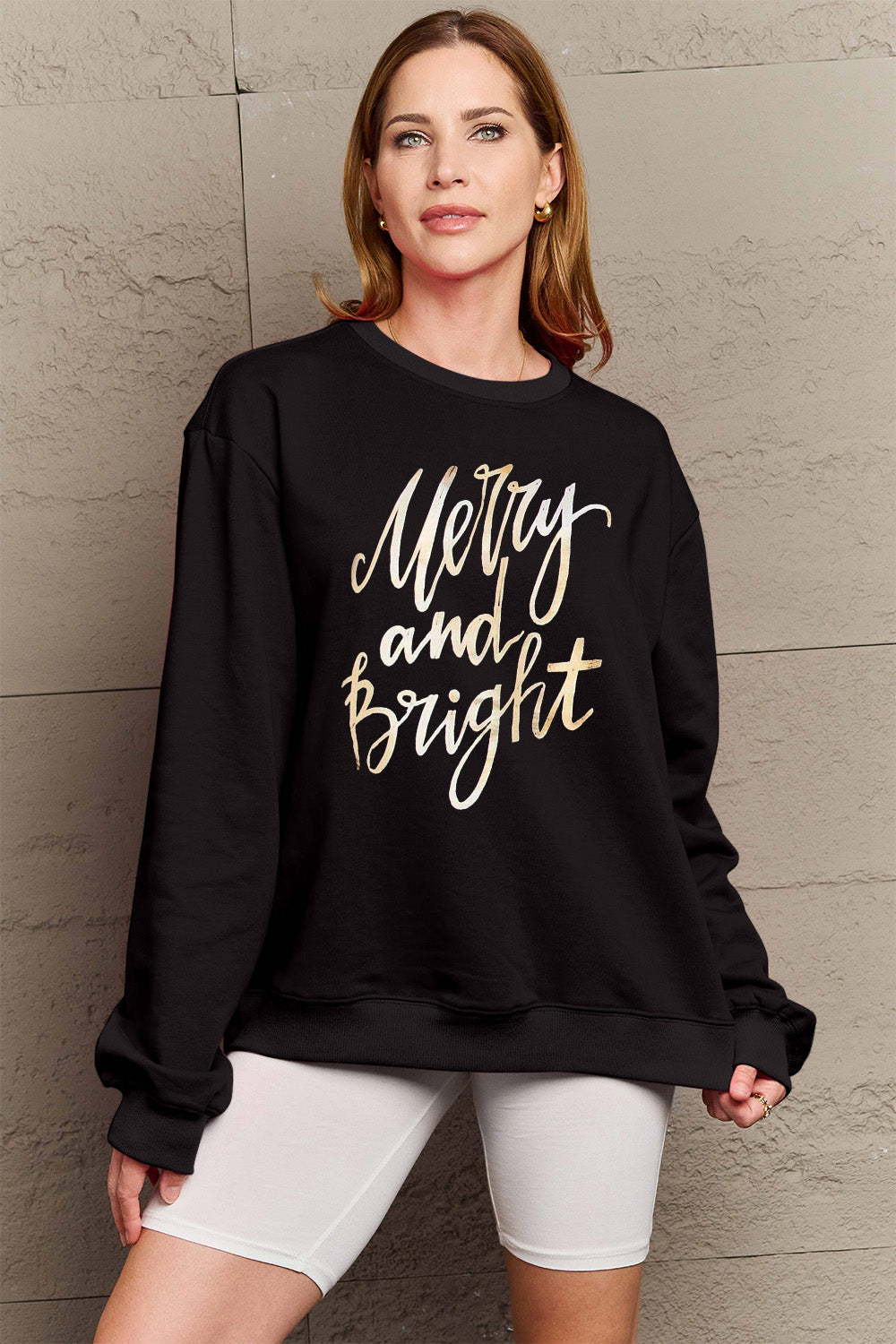 SIMPLY LOVE Full Size "MERRY AND BRIGHT" Graphic Sweatshirt