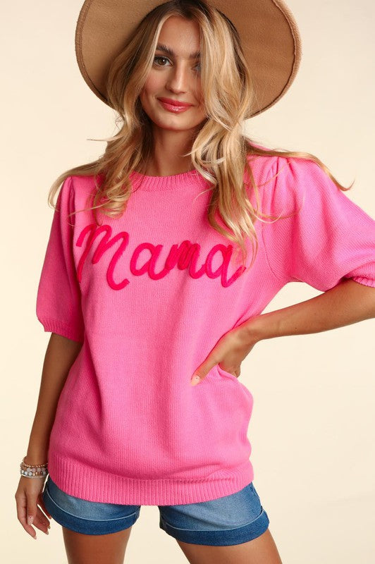 HAPTICS Plus-size "Mama" Pop-up Letter Knitted Sweater Top