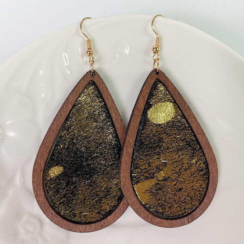 Teardrop Shape Wooden Western-style Earrings