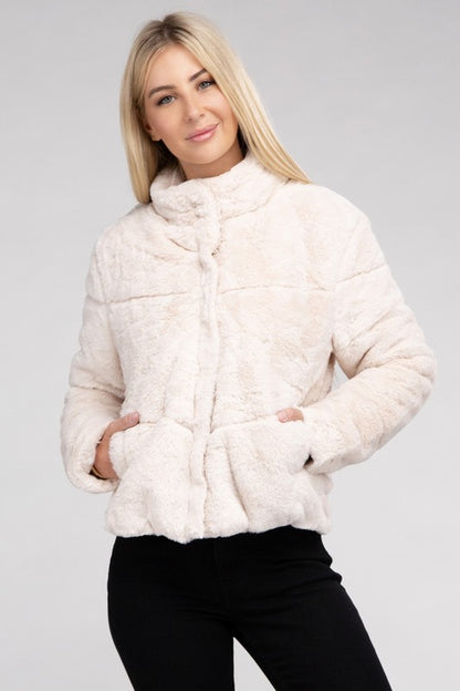 AMBIANCE APPAREL Fluffy Zip-Up Sweater Coat