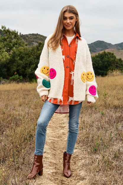 DAVI & DANI The Fuzzy Smile Long Bell Sleeve Knit Cardigan