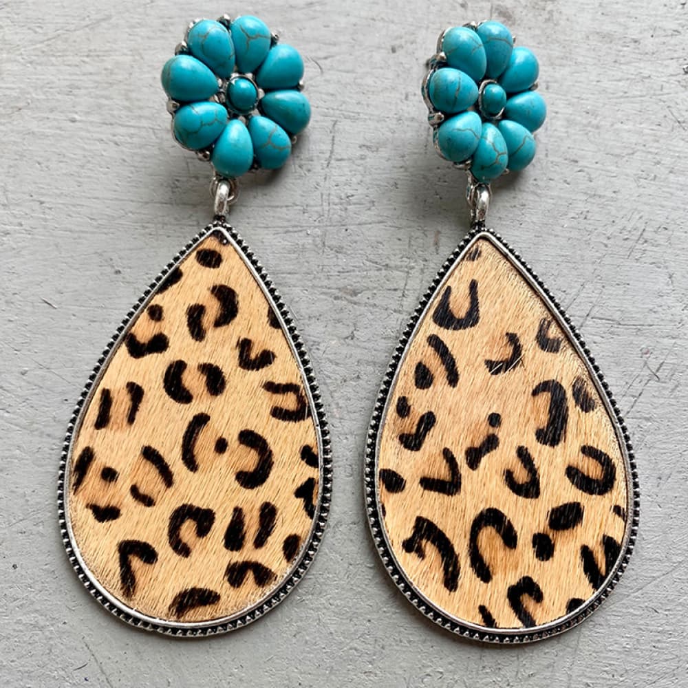 Turquoise Flower Teardrop Western Earrings