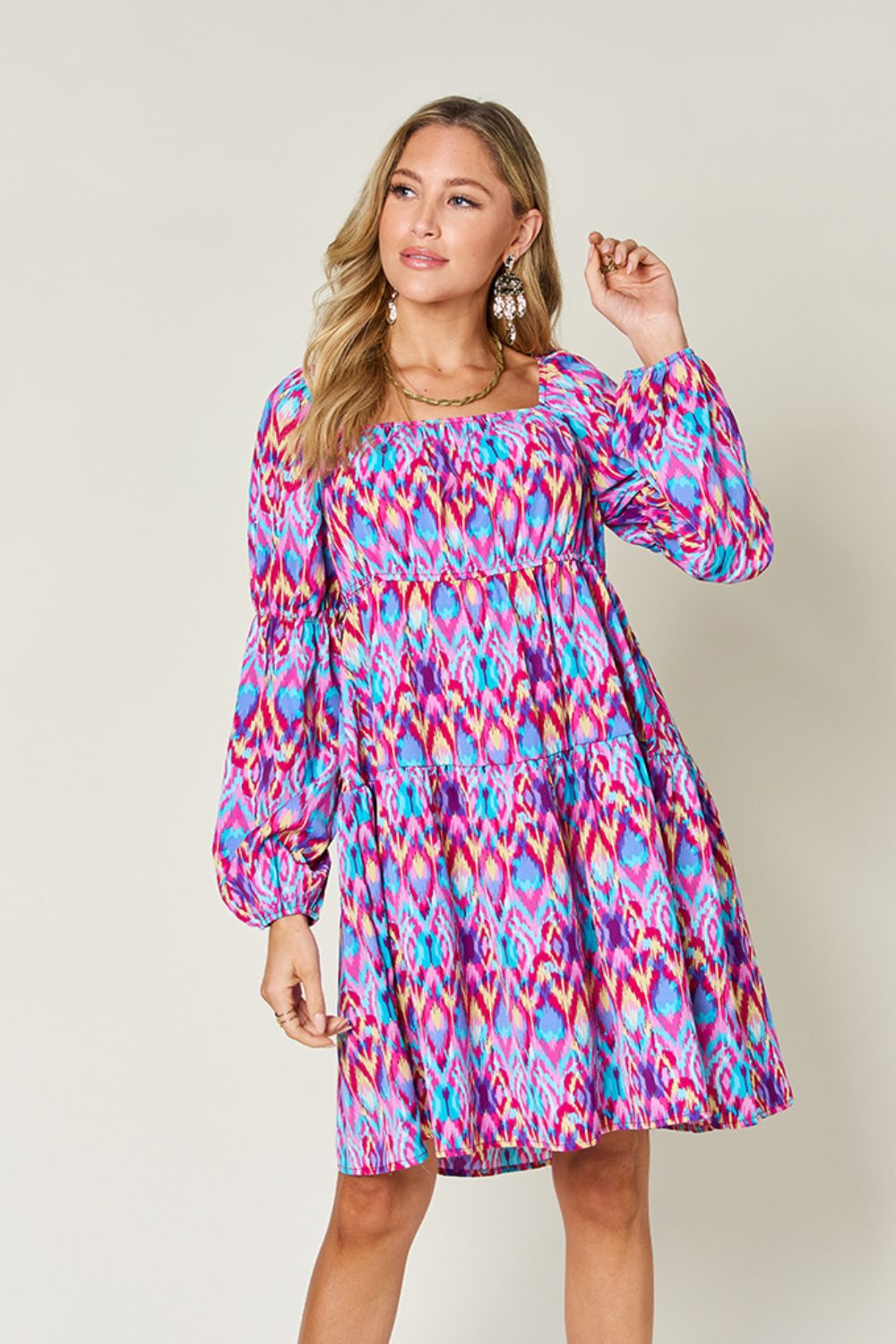 DOUBLE TAKE Full Size Printed Long Sleeve Dress