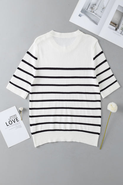 Striped Round Neck Half Sleeve Knit Top