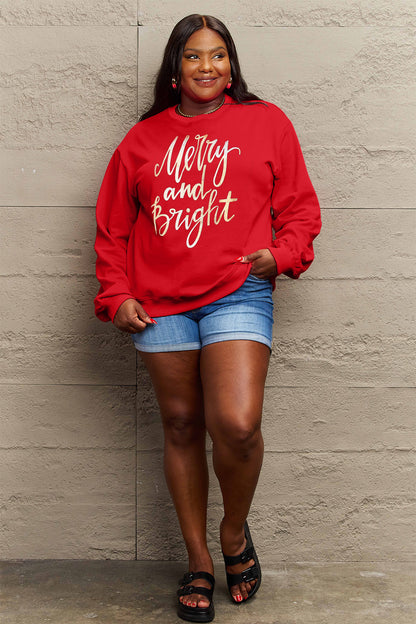 SIMPLY LOVE Full Size "MERRY AND BRIGHT" Graphic Sweatshirt